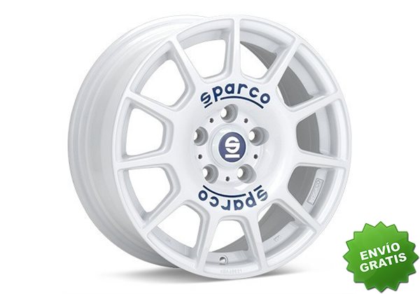 Llanta exclusiva Oz Sparco Terra 7x16 4x108 Et25 Blanco Blue Lettering